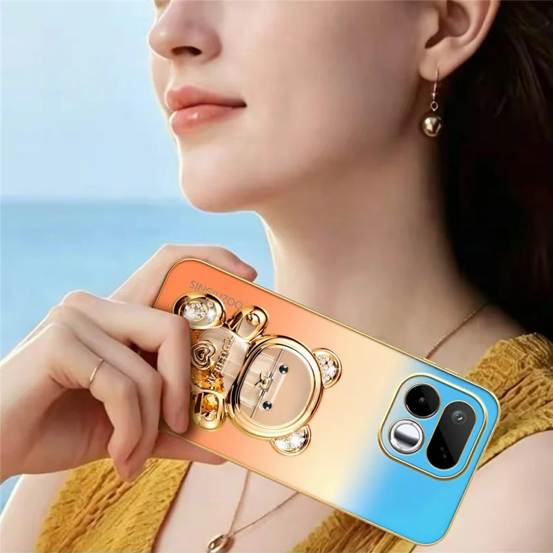 SINGIUZOO For Realme 16T 5G Case Glitter Bear Kickstand Electroplated Gradient Color PC + TPU Phone Cover - Orange