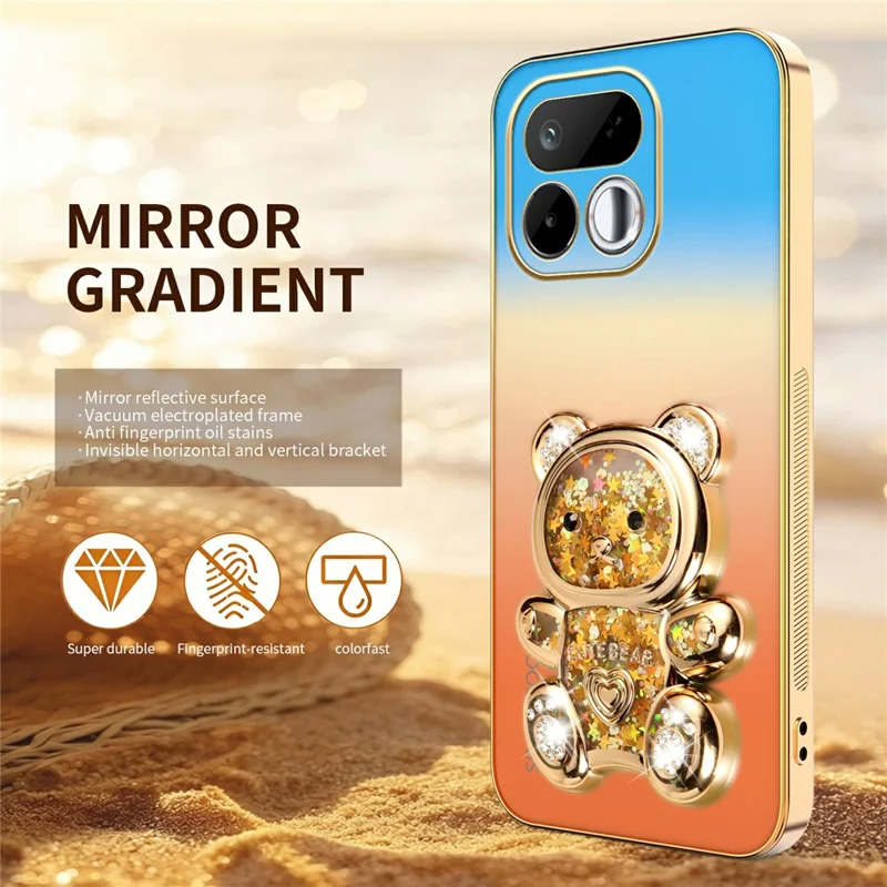 SINGIUZOO For Realme 16T 5G Case Glitter Bear Kickstand Electroplated Gradient Color PC + TPU Phone Cover - Orange