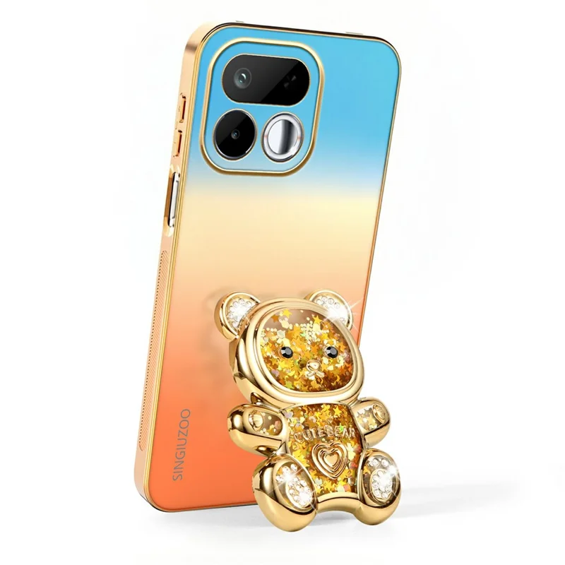 SINGIUZOO For Realme 16T 5G Case Glitter Bear Kickstand Electroplated Gradient Color PC + TPU Phone Cover - Orange