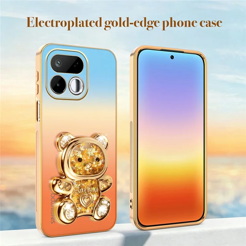 SINGIUZOO For Realme 16T 5G Case Glitter Bear Kickstand Electroplated Gradient Color PC + TPU Phone Cover - Orange