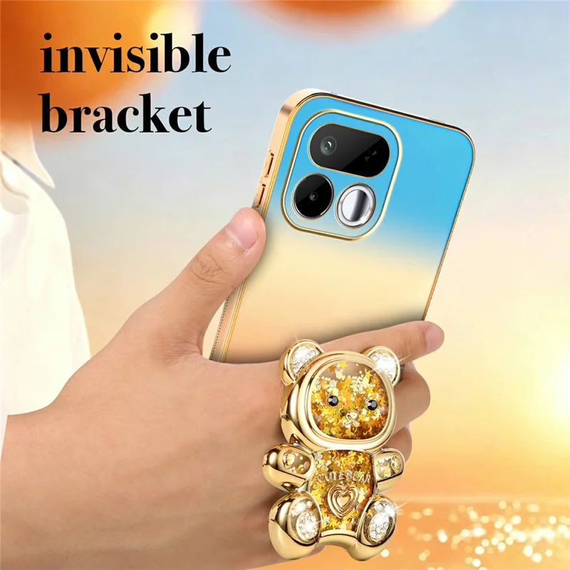 SINGIUZOO For Realme 16T 5G Case Glitter Bear Kickstand Electroplated Gradient Color PC + TPU Phone Cover - Orange