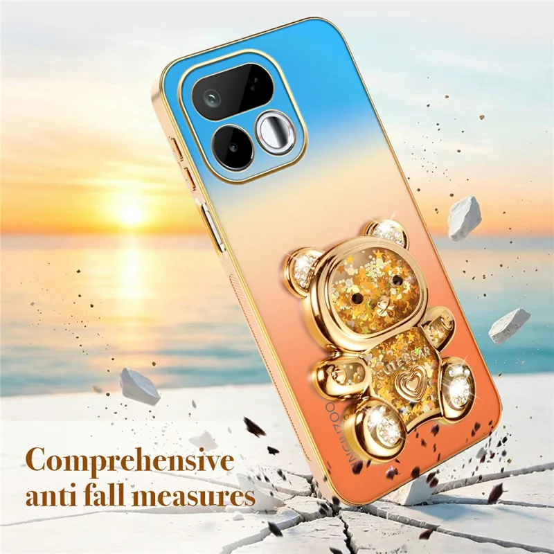 SINGIUZOO For Realme 16T 5G Case Glitter Bear Kickstand Electroplated Gradient Color PC + TPU Phone Cover - Orange