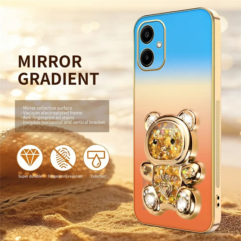 SINGIUZOO For Samsung Galaxy A06 4G Case Glitter Bear Kickstand Electroplated Gradient Color PC + TPU Phone Cover - Orange