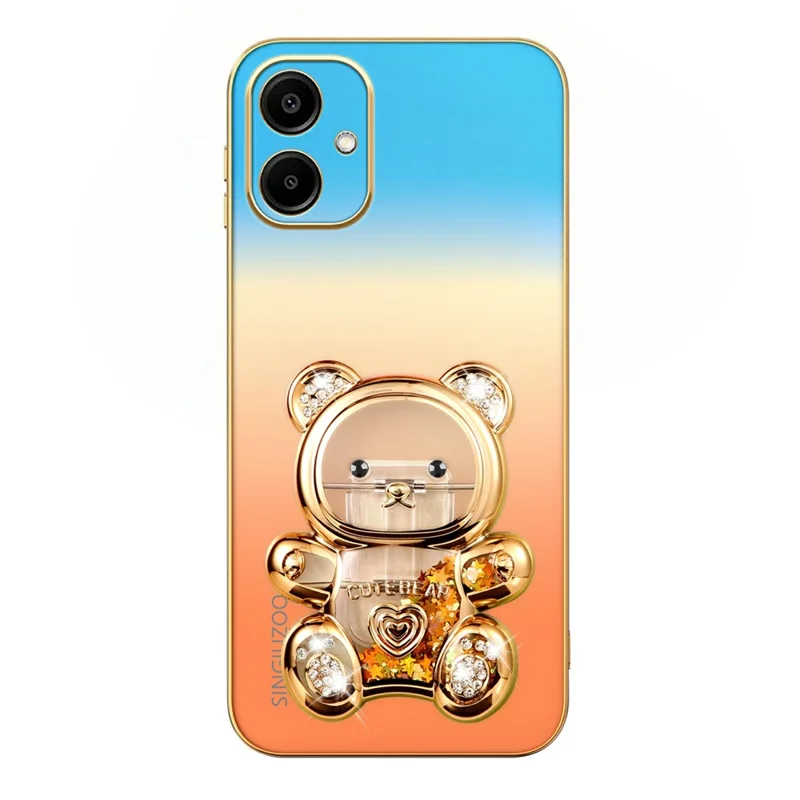 SINGIUZOO For Samsung Galaxy A06 4G Case Glitter Bear Kickstand Electroplated Gradient Color PC + TPU Phone Cover - Orange