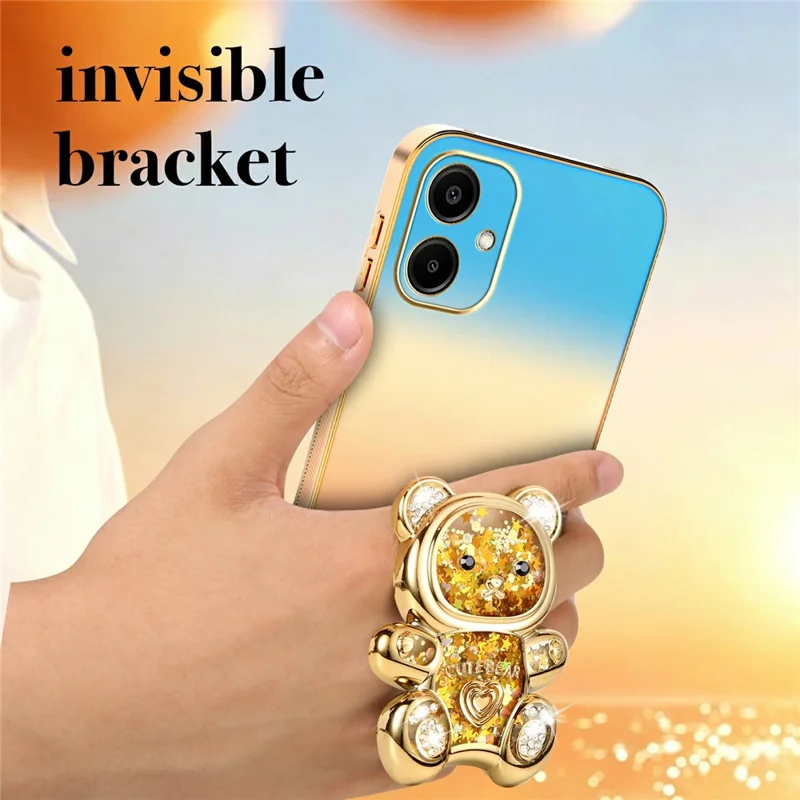 SINGIUZOO For Samsung Galaxy A06 4G Case Glitter Bear Kickstand Electroplated Gradient Color PC + TPU Phone Cover - Orange