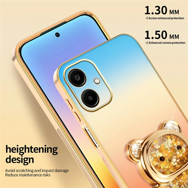 SINGIUZOO For Samsung Galaxy A06 4G Case Glitter Bear Kickstand Electroplated Gradient Color PC + TPU Phone Cover - Orange