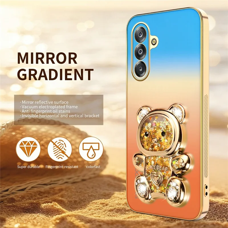 SINGIUZOO For Samsung Galaxy A26 5G Case Glitter Bear Kickstand Electroplated Gradient Color PC + TPU Phone Cover - Orange
