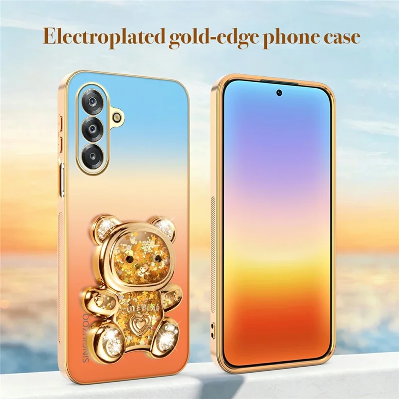 SINGIUZOO For Samsung Galaxy A26 5G Case Glitter Bear Kickstand Electroplated Gradient Color PC + TPU Phone Cover - Orange