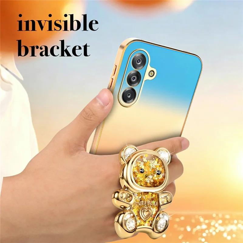 SINGIUZOO For Samsung Galaxy A26 5G Case Glitter Bear Kickstand Electroplated Gradient Color PC + TPU Phone Cover - Orange