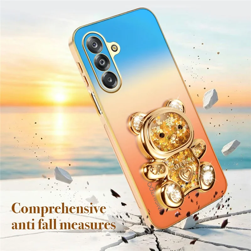 SINGIUZOO For Samsung Galaxy A26 5G Case Glitter Bear Kickstand Electroplated Gradient Color PC + TPU Phone Cover - Orange
