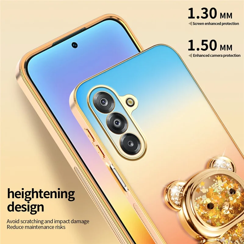 SINGIUZOO For Samsung Galaxy A26 5G Case Glitter Bear Kickstand Electroplated Gradient Color PC + TPU Phone Cover - Orange