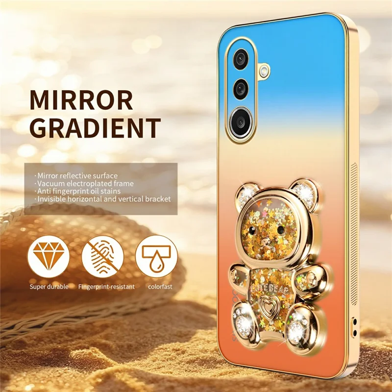 SINGIUZOO For Samsung Galaxy A27 5G Case Glitter Bear Kickstand Electroplated Gradient Color PC + TPU Phone Cover - Orange