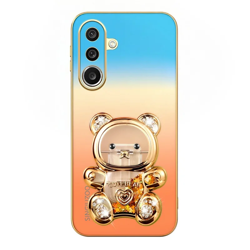 SINGIUZOO For Samsung Galaxy A27 5G Case Glitter Bear Kickstand Electroplated Gradient Color PC + TPU Phone Cover - Orange
