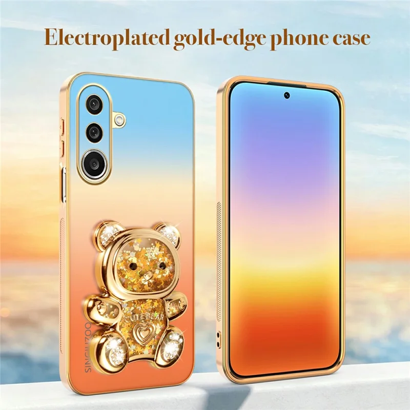 SINGIUZOO For Samsung Galaxy A27 5G Case Glitter Bear Kickstand Electroplated Gradient Color PC + TPU Phone Cover - Orange