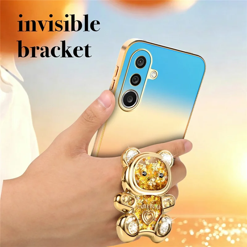 SINGIUZOO For Samsung Galaxy A27 5G Case Glitter Bear Kickstand Electroplated Gradient Color PC + TPU Phone Cover - Orange