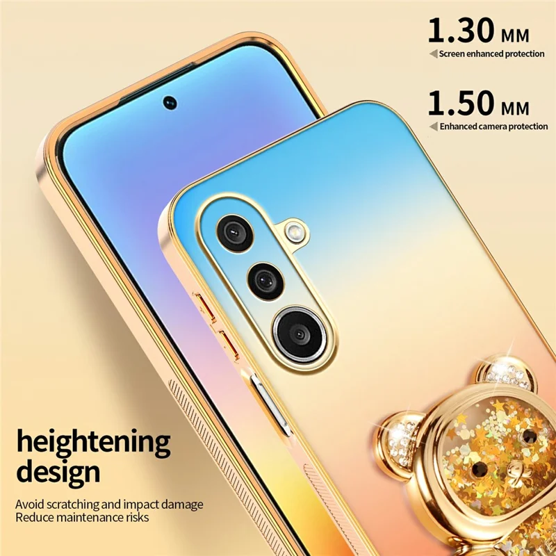 SINGIUZOO For Samsung Galaxy A27 5G Case Glitter Bear Kickstand Electroplated Gradient Color PC + TPU Phone Cover - Orange
