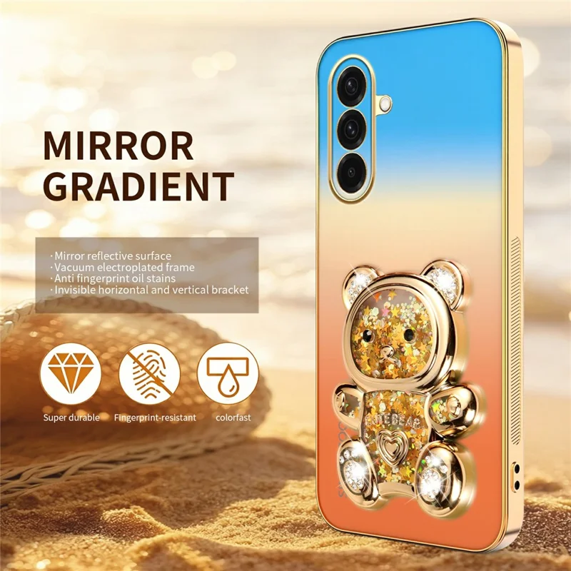 SINGIUZOO For Samsung Galaxy A36 5G Case Glitter Bear Kickstand Electroplated Gradient Color PC + TPU Phone Cover - Orange