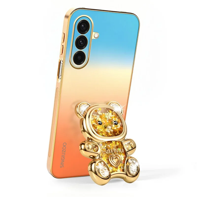 SINGIUZOO For Samsung Galaxy A36 5G Case Glitter Bear Kickstand Electroplated Gradient Color PC + TPU Phone Cover - Orange