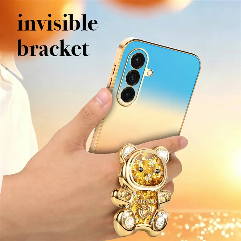 SINGIUZOO For Samsung Galaxy A36 5G Case Glitter Bear Kickstand Electroplated Gradient Color PC + TPU Phone Cover - Orange