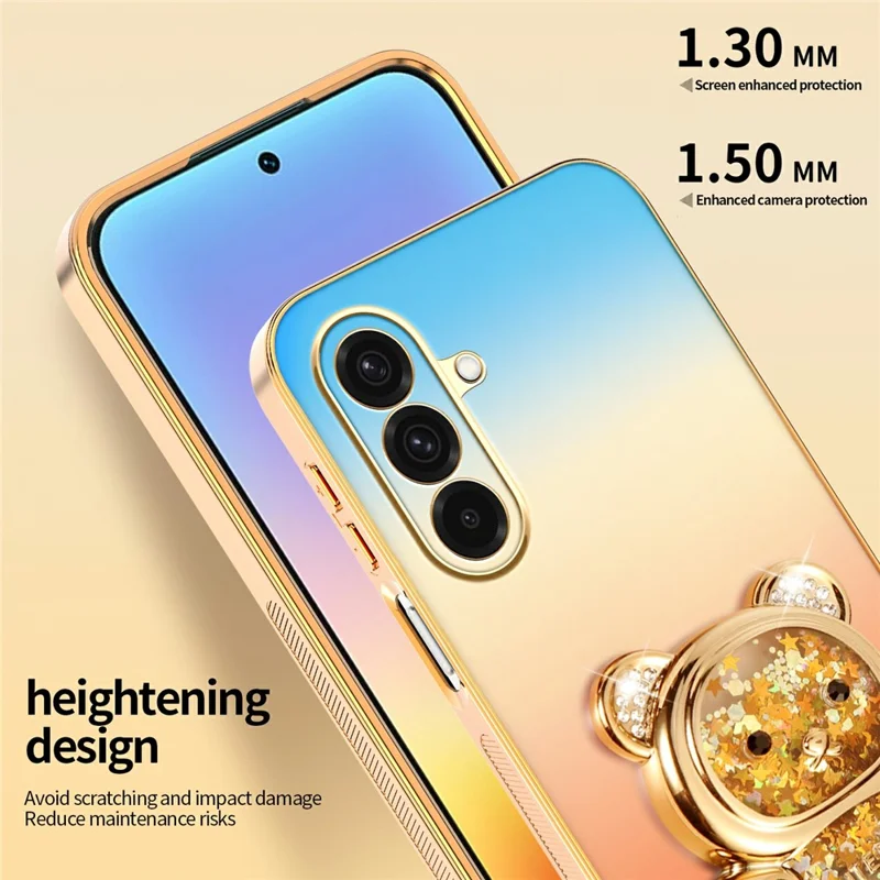 SINGIUZOO For Samsung Galaxy A36 5G Case Glitter Bear Kickstand Electroplated Gradient Color PC + TPU Phone Cover - Orange