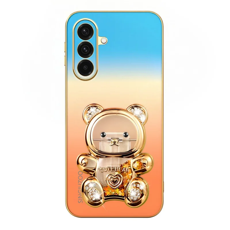 SINGIUZOO For Samsung Galaxy A37 5G Case Glitter Bear Kickstand Electroplated Gradient Color PC + TPU Phone Cover - Orange