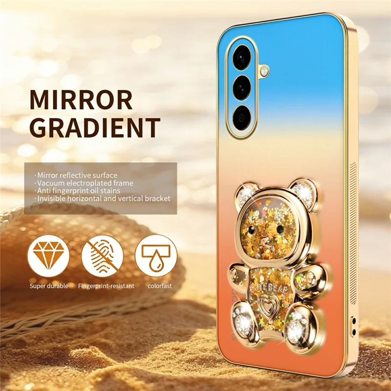 SINGIUZOO For Samsung Galaxy A56 5G Case Glitter Bear Kickstand Electroplated Gradient Color PC + TPU Phone Cover - Orange