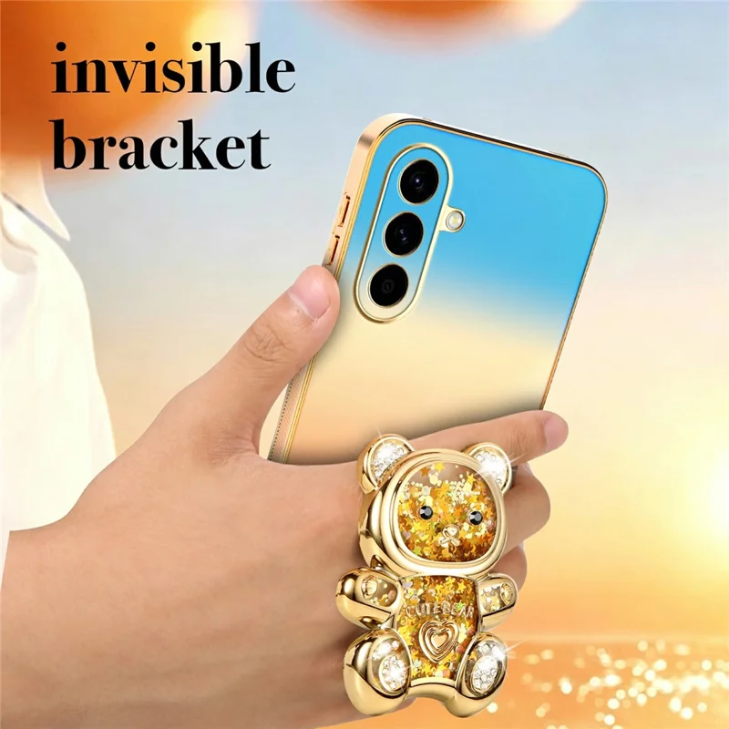 SINGIUZOO For Samsung Galaxy A56 5G Case Glitter Bear Kickstand Electroplated Gradient Color PC + TPU Phone Cover - Orange