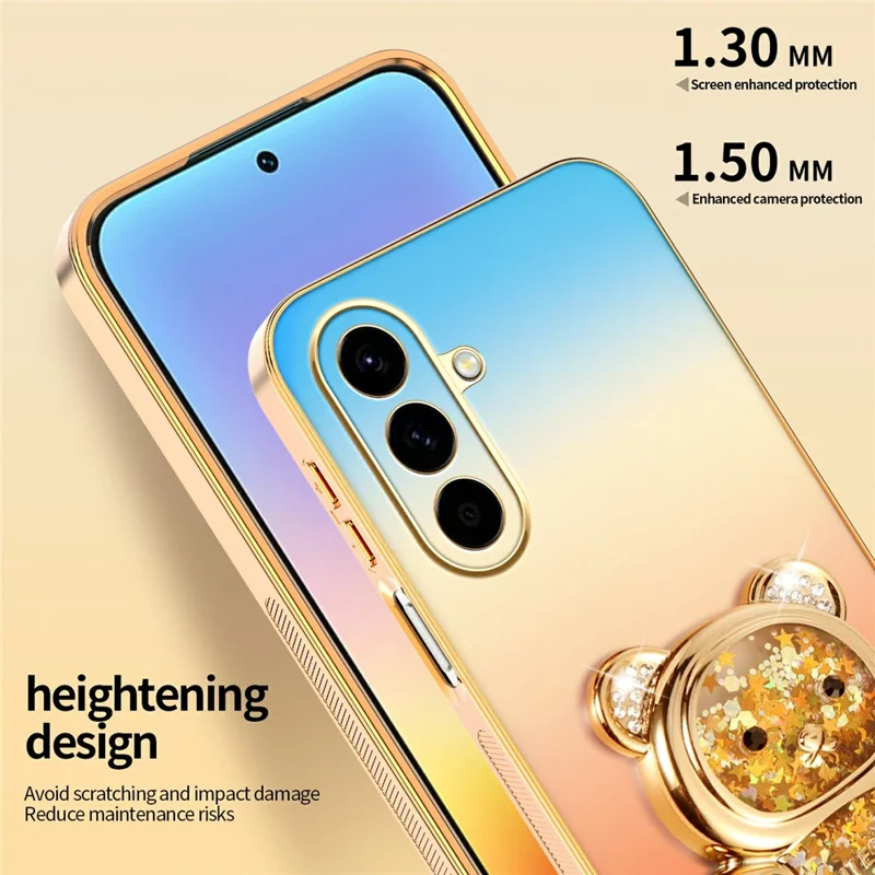 SINGIUZOO For Samsung Galaxy A56 5G Case Glitter Bear Kickstand Electroplated Gradient Color PC + TPU Phone Cover - Orange