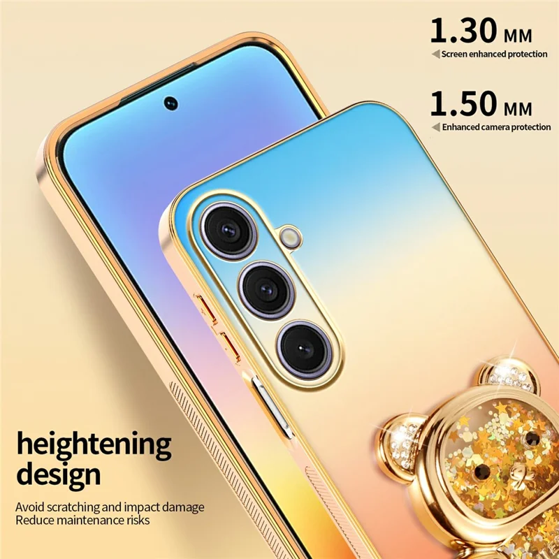 SINGIUZOO For Samsung Galaxy S25+ Case Glitter Bear Kickstand Electroplated Gradient Color PC + TPU Phone Cover - Orange