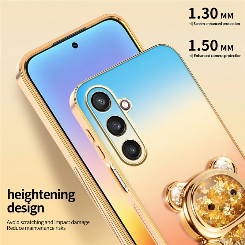 SINGIUZOO For Samsung Galaxy S25 Case Glitter Bear Kickstand Electroplated Gradient Color PC + TPU Phone Cover - Orange