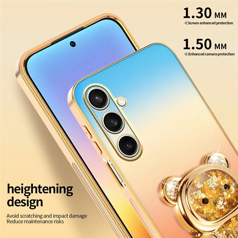SINGIUZOO For Samsung Galaxy S25 FE Case Glitter Bear Kickstand Electroplated Gradient Color PC + TPU Phone Cover - Orange