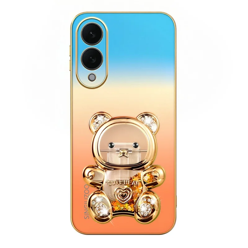 SINGIUZOO For Samsung Galaxy S25 Edge Case Glitter Bear Kickstand Electroplated Gradient Color PC + TPU Phone Cover - Orange