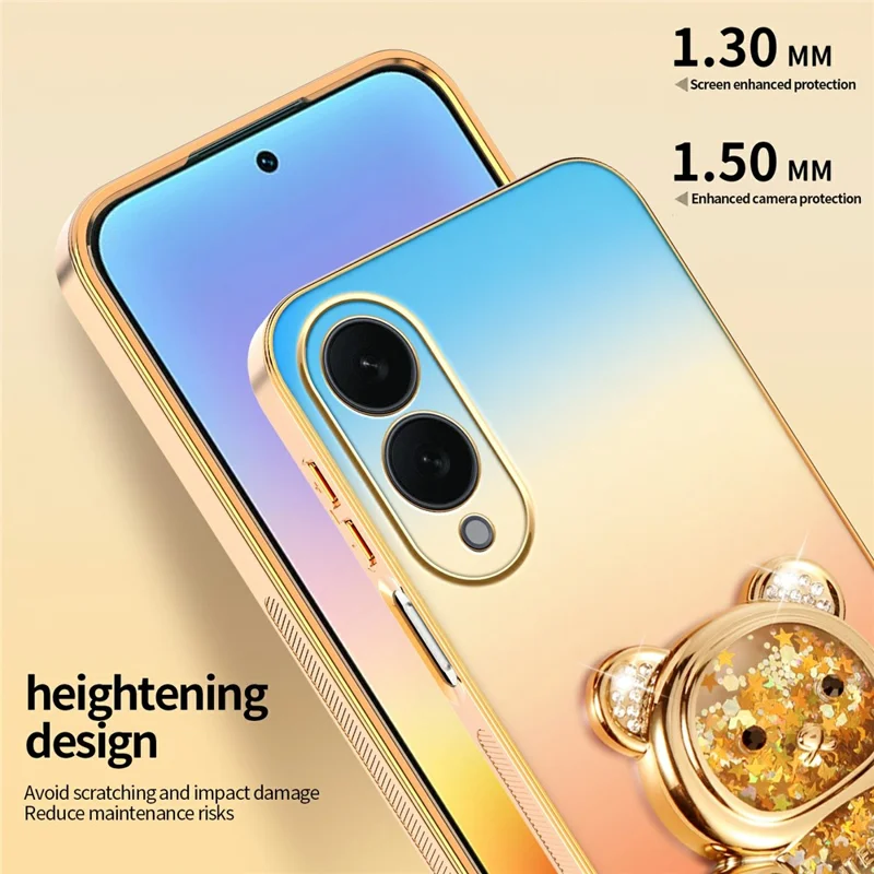SINGIUZOO For Samsung Galaxy S25 Edge Case Glitter Bear Kickstand Electroplated Gradient Color PC + TPU Phone Cover - Orange
