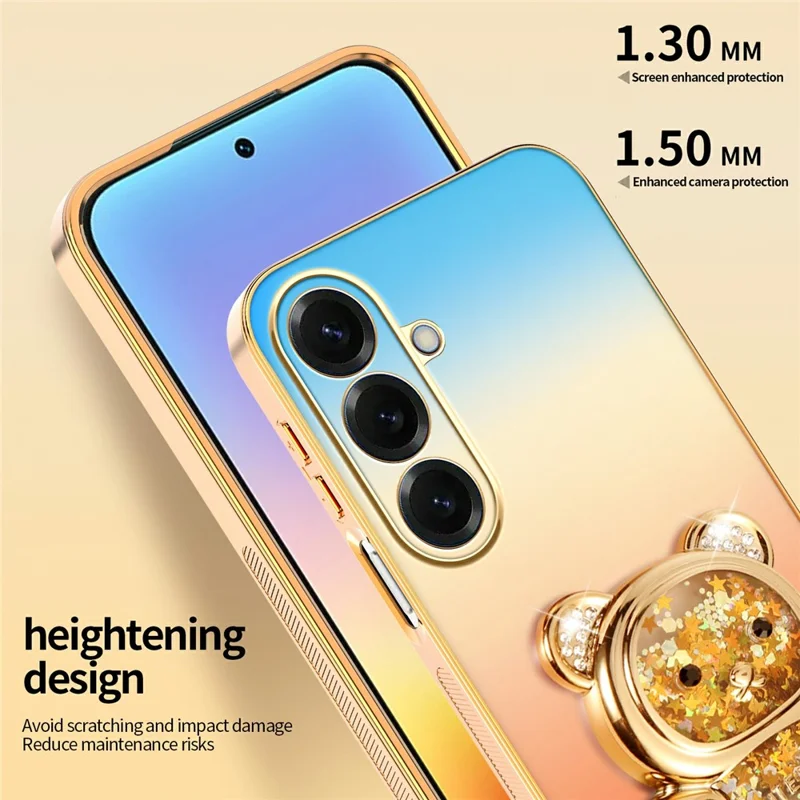 SINGIUZOO For Samsung Galaxy S26 Case Glitter Bear Kickstand Electroplated Gradient Color PC + TPU Phone Cover - Orange