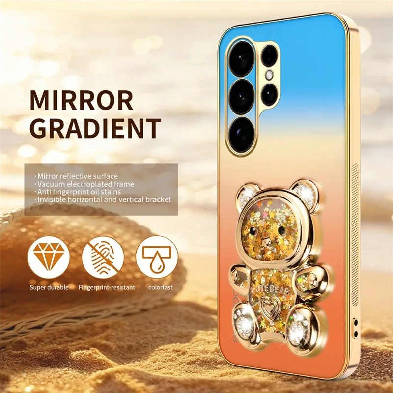 SINGIUZOO For Samsung Galaxy S26 Ultra Case Glitter Bear Kickstand Electroplated Gradient Color PC + TPU Phone Cover - Orange