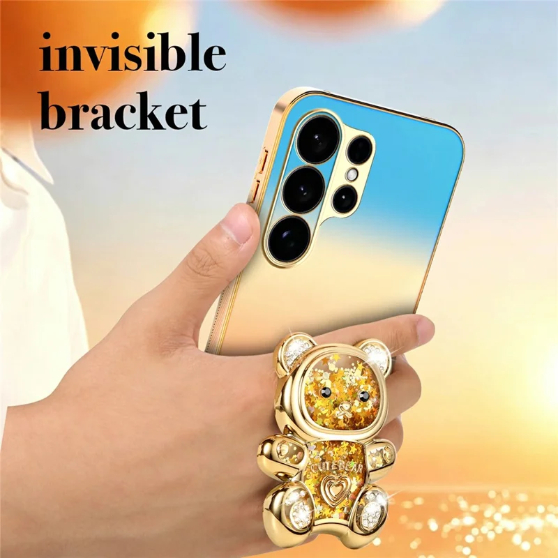 SINGIUZOO For Samsung Galaxy S26 Ultra Case Glitter Bear Kickstand Electroplated Gradient Color PC + TPU Phone Cover - Orange