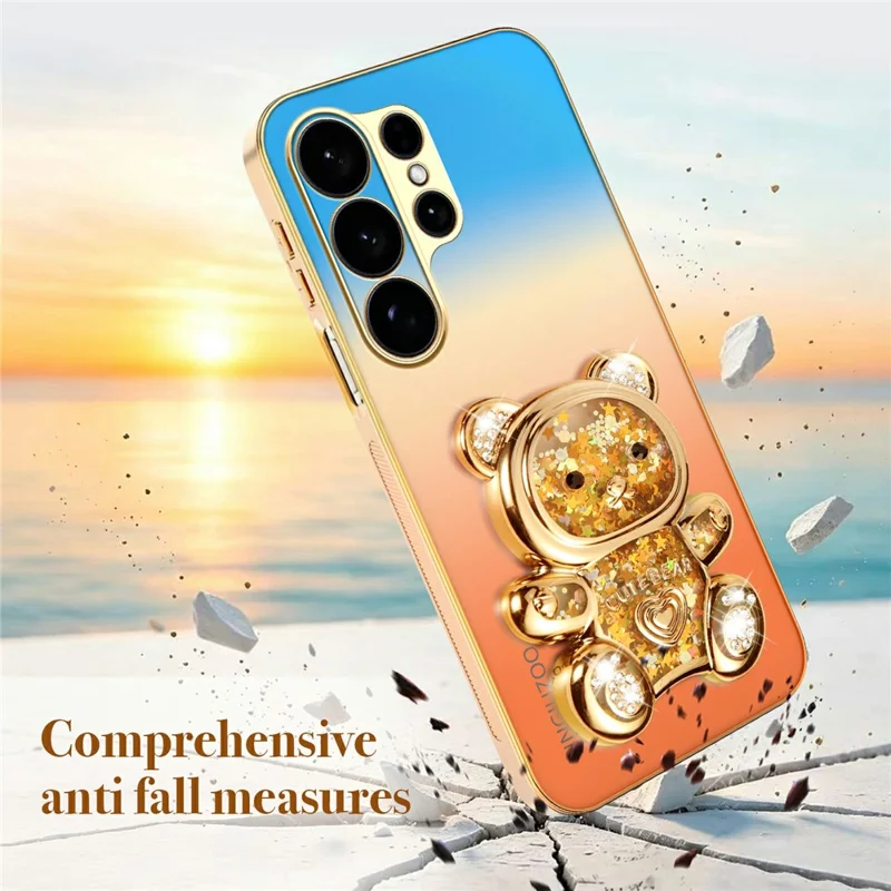 SINGIUZOO For Samsung Galaxy S26 Ultra Case Glitter Bear Kickstand Electroplated Gradient Color PC + TPU Phone Cover - Orange