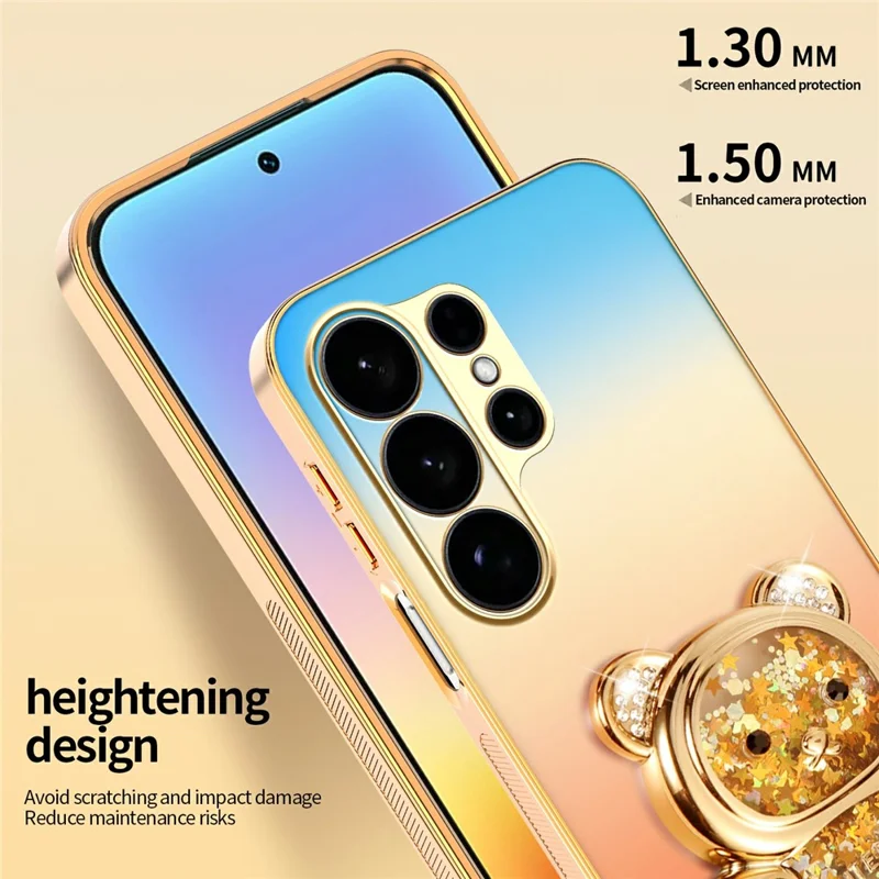 SINGIUZOO For Samsung Galaxy S26 Ultra Case Glitter Bear Kickstand Electroplated Gradient Color PC + TPU Phone Cover - Orange