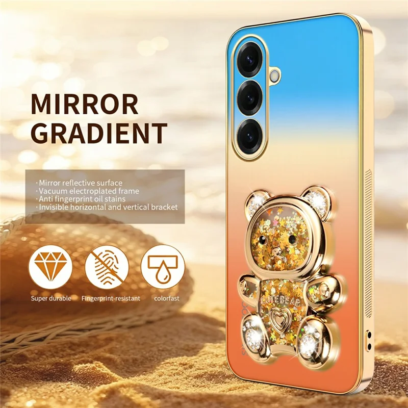 SINGIUZOO For Samsung Galaxy S26+ Case Glitter Bear Kickstand Electroplated Gradient Color PC + TPU Phone Cover - Orange