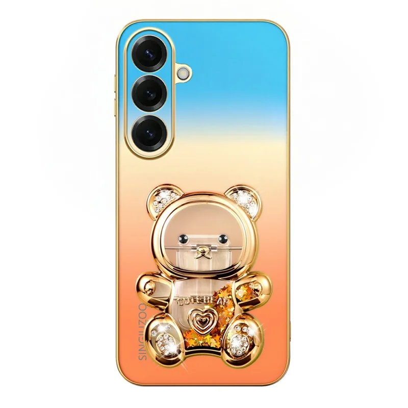 SINGIUZOO For Samsung Galaxy S26+ Case Glitter Bear Kickstand Electroplated Gradient Color PC + TPU Phone Cover - Orange