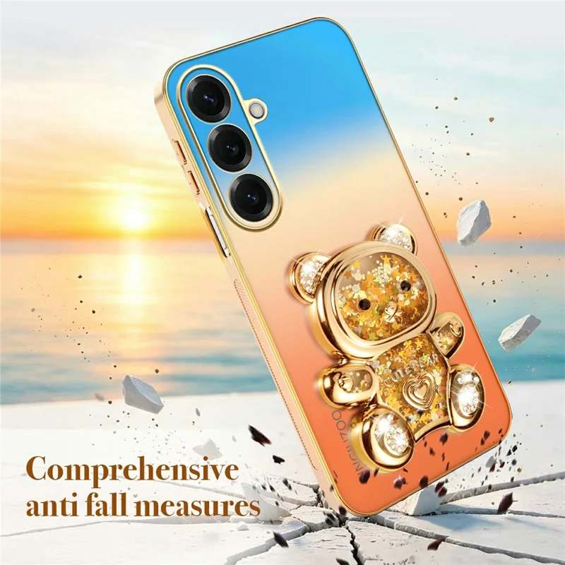 SINGIUZOO For Samsung Galaxy S26+ Case Glitter Bear Kickstand Electroplated Gradient Color PC + TPU Phone Cover - Orange