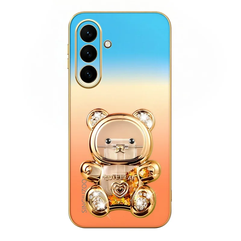 SINGIUZOO For Samsung Galaxy S26 FE Case Glitter Bear Kickstand Electroplated Gradient Color PC + TPU Phone Cover - Orange