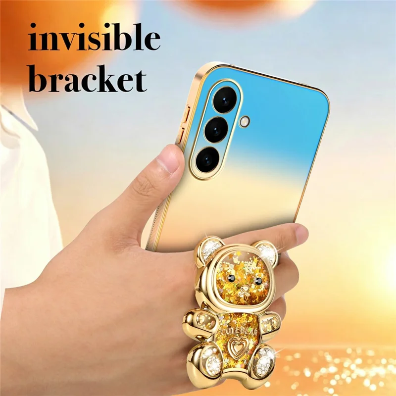 SINGIUZOO For Samsung Galaxy S26 FE Case Glitter Bear Kickstand Electroplated Gradient Color PC + TPU Phone Cover - Orange