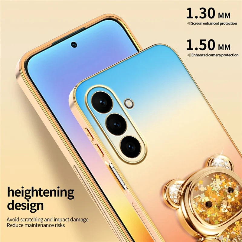 SINGIUZOO For Samsung Galaxy S26 FE Case Glitter Bear Kickstand Electroplated Gradient Color PC + TPU Phone Cover - Orange