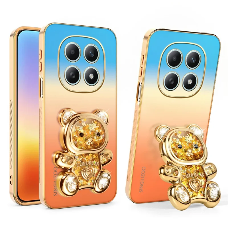 SINGIUZOO For Xiaomi Redmi Note 15 4G (Global) Case Glitter Bear Kickstand Electroplated Gradient Color PC + TPU Phone Cover - Orange