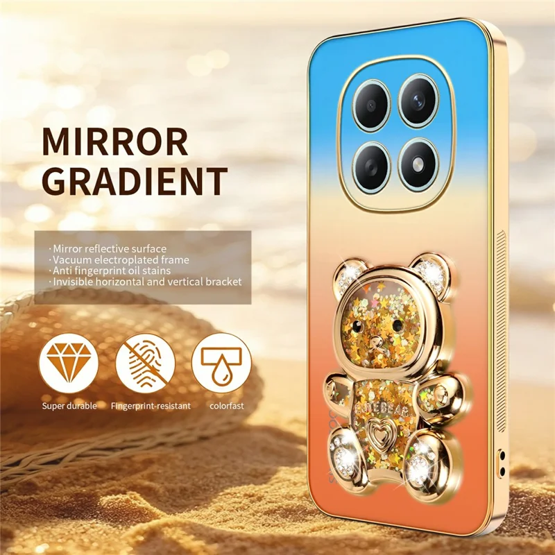 SINGIUZOO For Xiaomi Redmi Note 15 4G (Global) Case Glitter Bear Kickstand Electroplated Gradient Color PC + TPU Phone Cover - Orange
