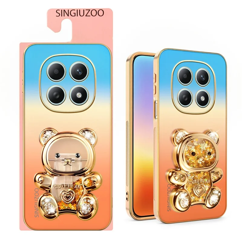 SINGIUZOO For Xiaomi Redmi Note 15 4G (Global) Case Glitter Bear Kickstand Electroplated Gradient Color PC + TPU Phone Cover - Orange