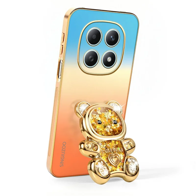 SINGIUZOO For Xiaomi Redmi Note 15 4G (Global) Case Glitter Bear Kickstand Electroplated Gradient Color PC + TPU Phone Cover - Orange
