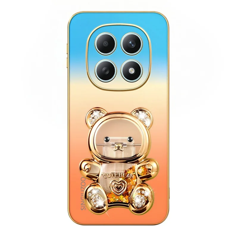SINGIUZOO For Xiaomi Redmi Note 15 4G (Global) Case Glitter Bear Kickstand Electroplated Gradient Color PC + TPU Phone Cover - Orange