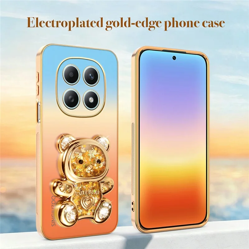 SINGIUZOO For Xiaomi Redmi Note 15 4G (Global) Case Glitter Bear Kickstand Electroplated Gradient Color PC + TPU Phone Cover - Orange